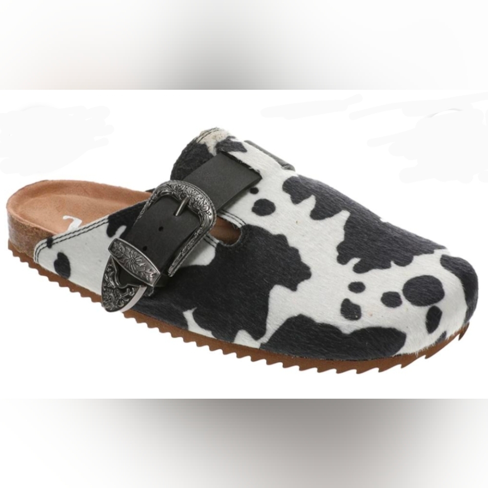 Very G Andi Black & White Cow Print Buckle Sandals